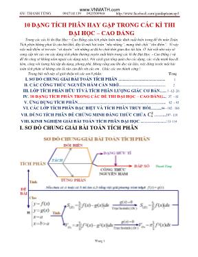 10 Dạng tích phân hay gặp trong các kì thi Đại học Cao đẳng - Thanh Tùng